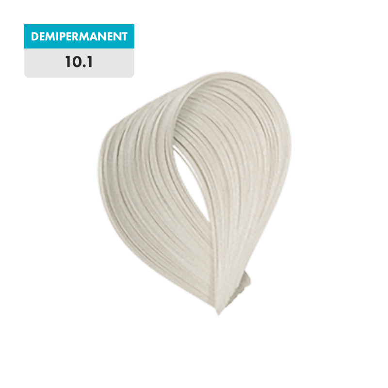 A swatch of 10.1 - Lightest Blonde Ash (Demipermanent) is displayed as a loop of light ash blonde hair against a plain background.