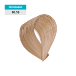 A swatch of 10.38 - Lightest Golden Beige Blonde permanent hair color is shown against a plain background.