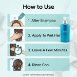 Instructions for using Ultimate Repair System Conditioner: After shampooing, apply to wet hair, leave on for a few minutes, then rinse with cool water. Product shown in blue conditioner bottle.