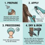 Step-by-step guide: shampoo and dry hair, spray on Silk Touch Plus Keratin, cover and process for 20–30 mins, then blow dry and flat iron hair in small sections.