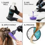 Four-step hair treatment: shake Blond Plex Violet Developer 40 Volume, mix with cream developer, apply purple mixture evenly to hair, and process for 20–35 minutes.