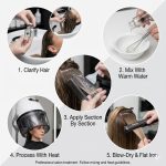 Step-by-step hair treatment: clarify hair, mix Diamond Botox Hair Repair Treatment (Ampule) with warm water, apply by section, process with heat, then finish with blow-dry and flat iron.