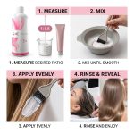 Step-by-step instructions show how to measure, mix, apply, and rinse G&C Cream Developer 5 Volume with a brush for smooth, shiny hair results.