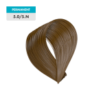 A swatch of "5.0 / 5.N - Light Natural Brown" hair dye is shown on a plain green background.