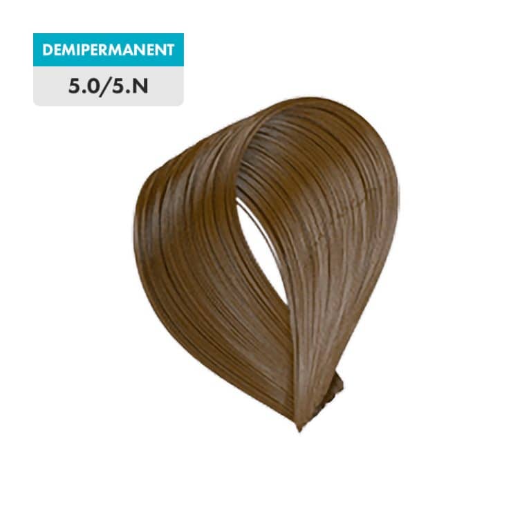 A swatch of 5.0 - Light Brown (Demipermanent) hair color is displayed on a plain background.