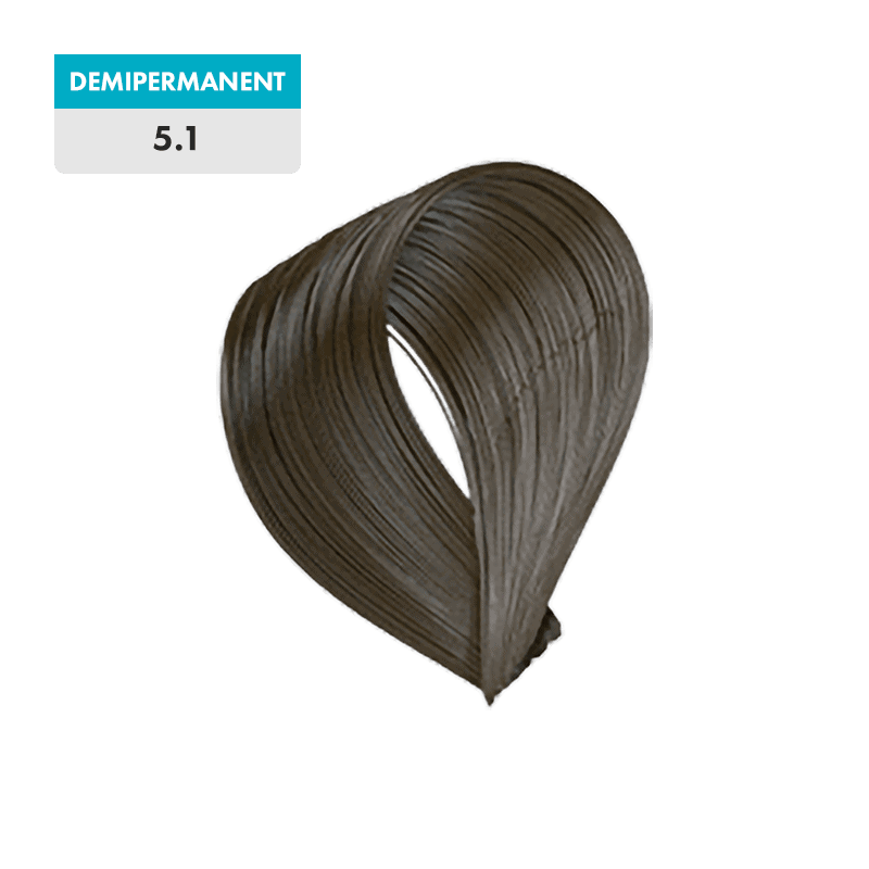 A swatch of 5.1 - Light Brown Ash (Demipermanent) hair color is shown against a transparent background.