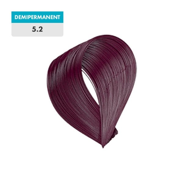 A demipermanent hair color sample labeled 5.2 - Light Violet Brown.
