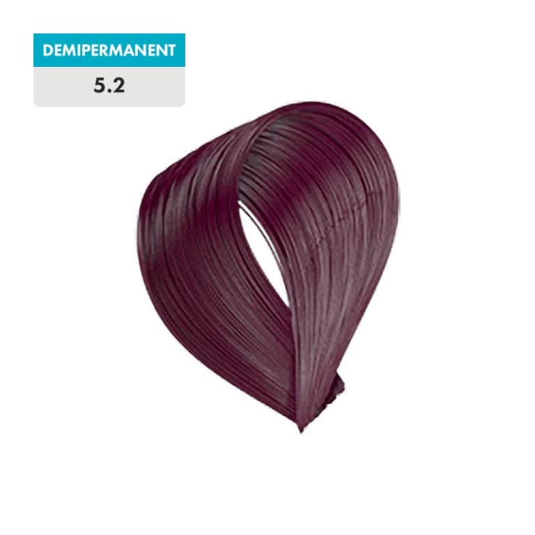 A demipermanent hair color sample labeled 5.2 - Light Violet Brown.
