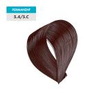 A sample of chocolate brown hair dye labeled "5.4 / 5.C - Light Natural Copper Brown" in a blue and white box.
