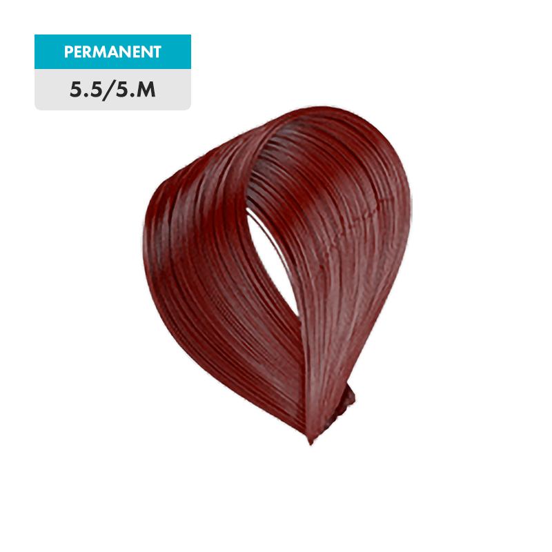 A swatch of permanent hair dye in the shade 5.5 / 5.M - Light Natural Brown Mahogany.