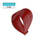 A lock of hair colored with 5.66 - Intense Red Light Brown (Demipermanent) is deep red.