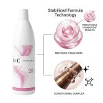 A white bottle labeled "G&C Cream Developer 20 Volume" features graphics showing stabilized formula technology, precision stabilizers, and a conditioning complex to ensure consistent results.