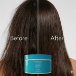Split image of hair before (frizzy and dry) and after (smooth and shiny) using the Ultimate Repair System Mask, with the jar of Ultimate Repair System Mask featured at the bottom center.