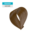 A sample of 6.3 / 6.G - Dark Golden Blonde permanent hair color is shown as a brown swatch looped in a teardrop shape.