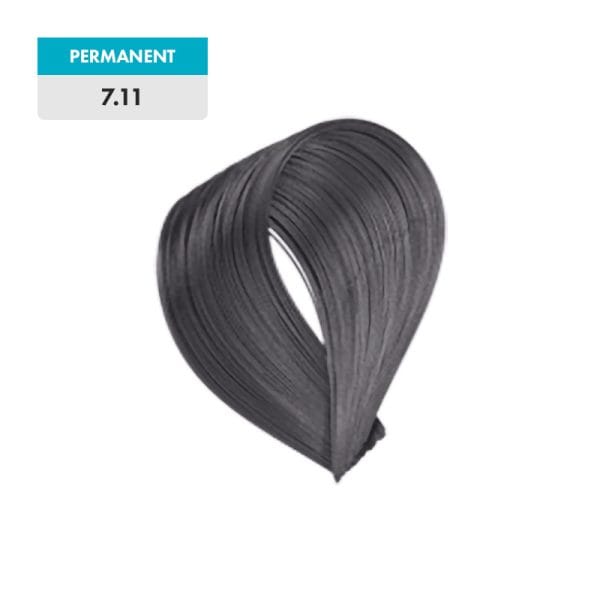 A swatch of medium matt blonde hair is shown under a label reading "7.11 - Medium Matt Blonde" on a green background.