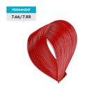 A swatch of 7.66 / 7.RR - Intense Red Medium Blonde permanent hair dye appears vibrant red against a gray-blue background.