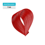 A sample of 7.66 - Intense Red Medium Blonde (Demipermanent) hair color is shown on a green background.