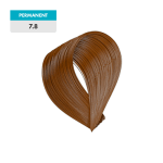 A swatch of 7.8 - Blonde Chocolate medium brown permanent hair dye displayed against a solid green background.