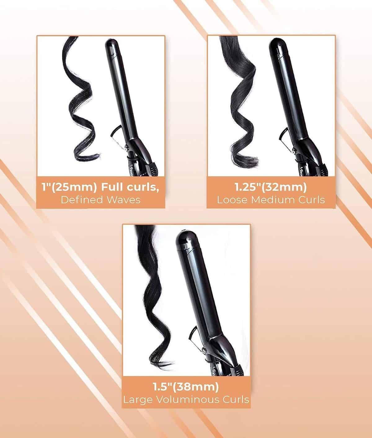 The Ultimate Pro Clip Curling Iron 1" is shown, designed to create defined waves.