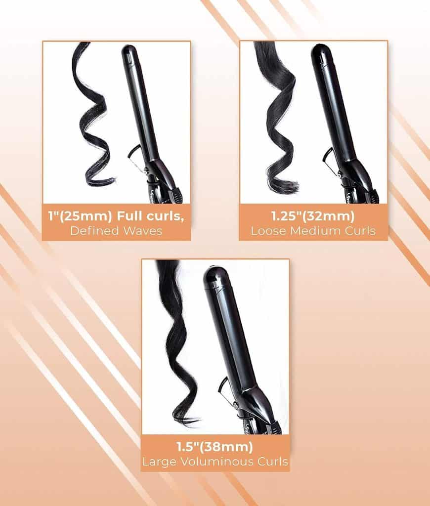 The Ultimate Pro Clip Curling Iron 1" is shown, designed to create defined waves.