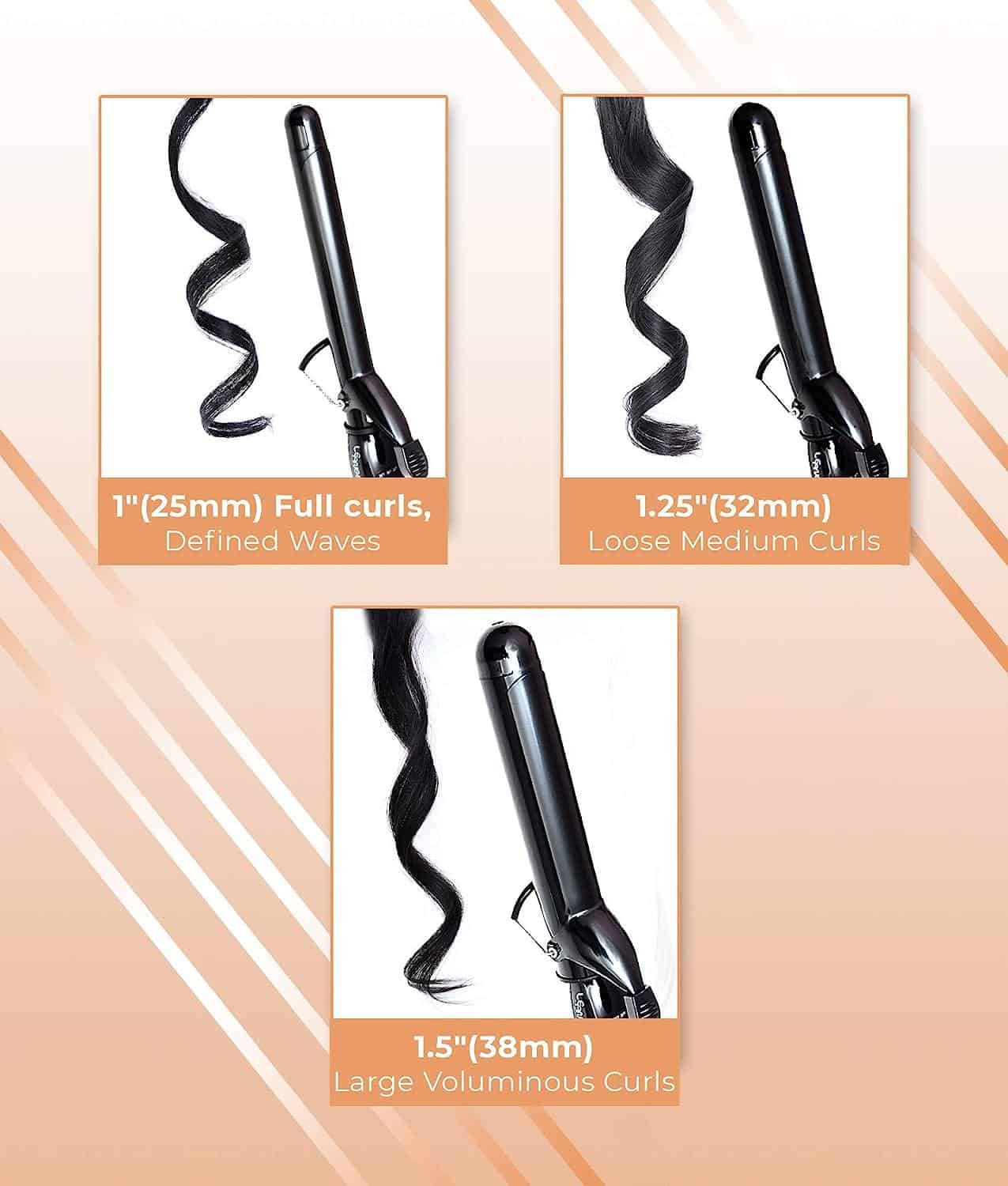 The Ultimate Pro Clip Curling Iron 1" is shown, designed to create defined waves.