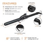 The Ultimate Pro Clip Curling Iron 1" in black features a ceramic-coated 8-inch barrel, 5 heat settings, swivel cord, kick stand, and comfortable grip—everything you need for effortless styling.