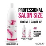 G&C Cream Developer 30 Volume in a large white 1000 ml (33.8 fl oz) bottle with pink design, labeled "30 vol." Professional salon size offers maximum value for salon use.