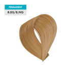 A swatch of 8.03 / 8.NG - Light Natural Golden Blonde permanent hair color is shown against a plain background.