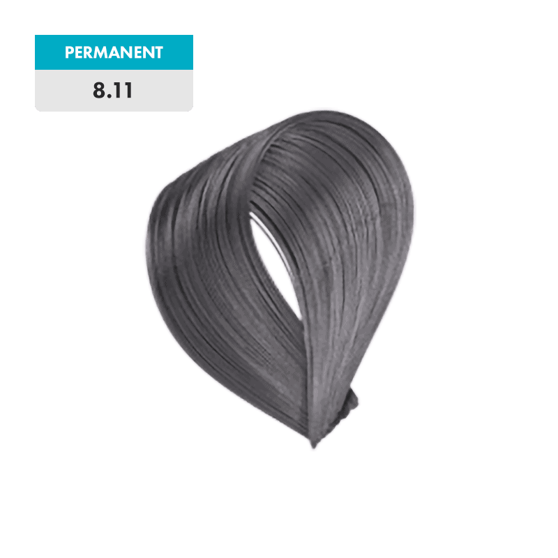 A swatch of permanent hair color in 8.11 - Light Matt Blonde grey shade.