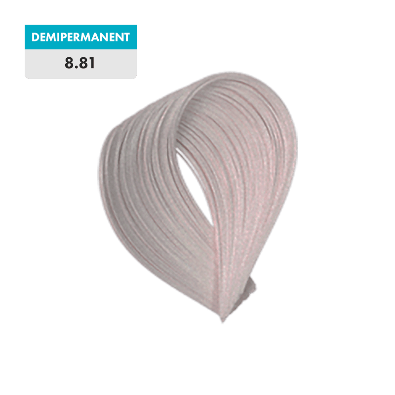 A sample of 8.81 - Light Pearl Ash Blonde (Demipermanent) hair color is displayed against a transparent background.