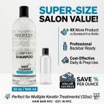 The Clarifying Shampoo 32 oz offers super-size value and cost savings, making it ideal for multiple keratin treatments compared to smaller bottles.