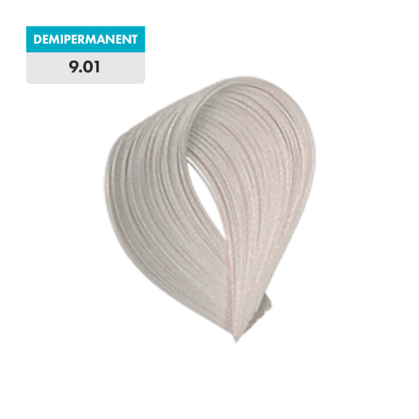 A sample of 9.01 - Very Blonde Neutral Ash (Demipermanent) hair color is displayed against a plain background.