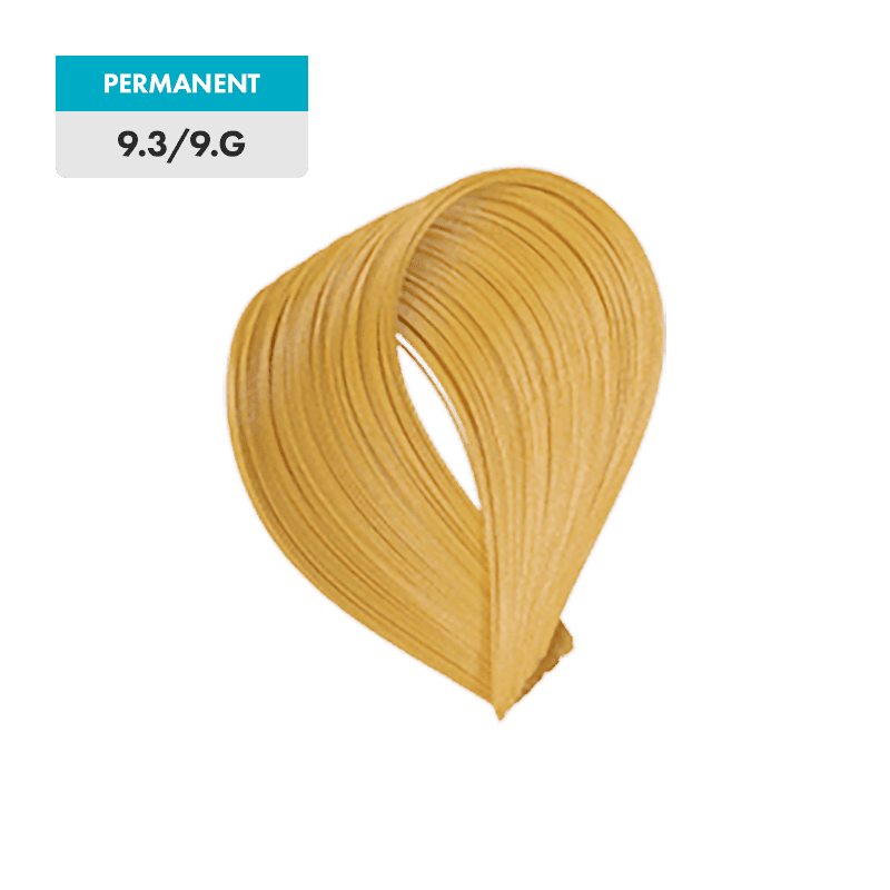 A swatch of 9.3 / 9.G - Very Light Golden Blonde synthetic hair shown against a plain background.