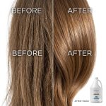 Split image shows hair before and after using Clarifying Shampoo Gallon: left side is dry and flaky, right side smooth and shiny. The Clarifying Shampoo Gallon bottle appears in the corner.