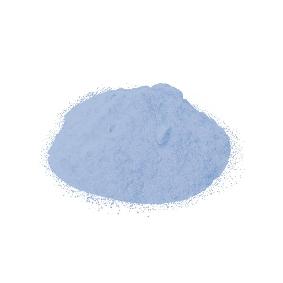 A mound of Perfect Blond Blue Lightener Powder in a soft blue hue is spread on a white background.