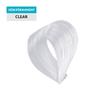 A swatch of the hair color product named "Clear" is shown with a label that reads "DEMIPERMANENT CLEAR" on a transparent background.