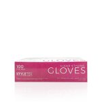 A pink and white box labeled "Clear Deluxe Vinyl Gloves – Powder Free" contains 100 vinyl, latex-free gloves, perfect for non-medical use and ideal for anyone needing reliable protective gloves.