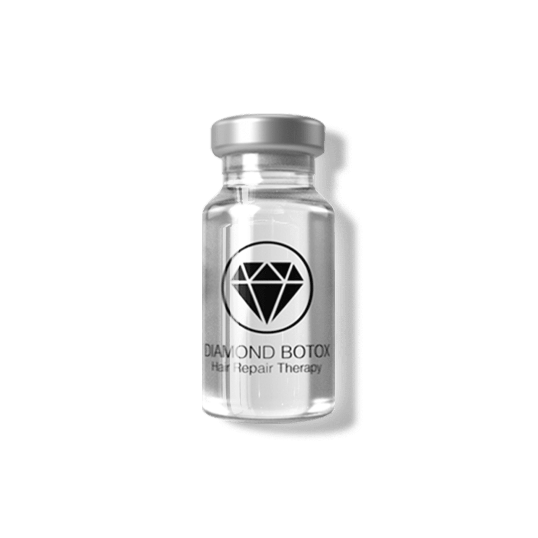 An upright clear vial labeled "Diamond Botox Hair Repair Treatment (Ampule)" with a diamond logo on the front, displayed against a plain background.