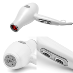 The ORYA Professional Ionic Hair Dryer is displayed from various angles, showcasing its powerful heating element, rear air filter, and a close-up of the control buttons on the handle.