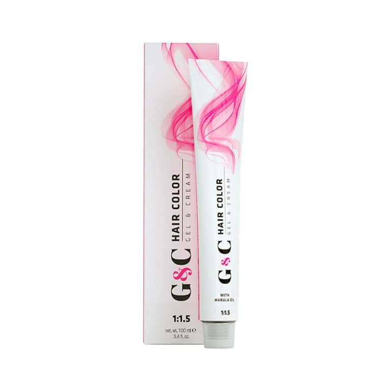 A tube of G&C Hair Color Cream in front of its matching box, both white with pink design accents. The product is labeled shade 3.0 / 3.N - Dark Natural Brown and the tube contains 100 ml.