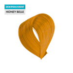 A swatch of honey blonde hair color labeled "Honey Belle" appears on a green background.