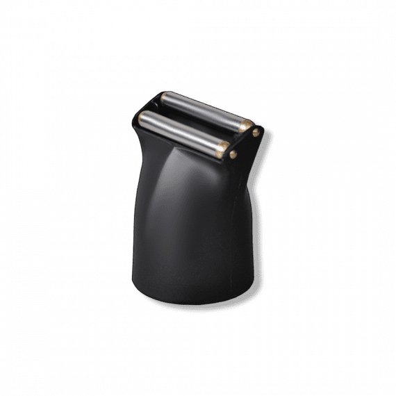 The Professional Nozzle Dazzle is a black electric razor head attachment featuring two parallel foil blades, shown at an angle against a white background, perfect for elevating your grooming routine.