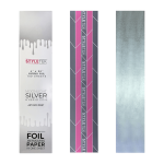 A box labeled "Pop Up Hybrid Foil 4 x 20 (100CT)" is shown, with two displayed sheets: one silver and one featuring a geometric striped pattern.