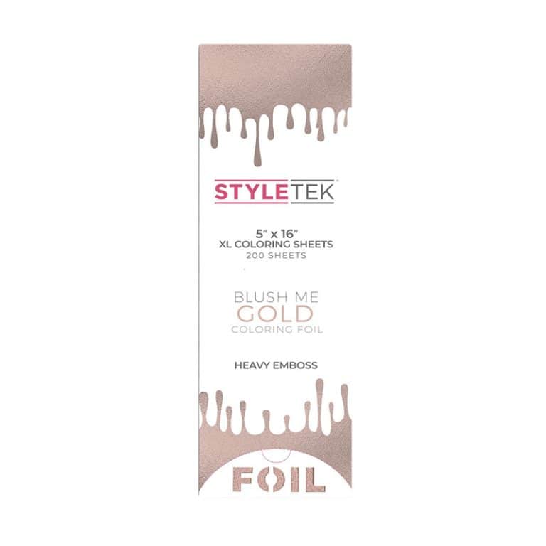 Rectangular box of Pop Up Foil 5 x 16 XL - Heavy Emboss (200CT) - Blush Me Gold, featuring metallic gold drip design and product details on the front.