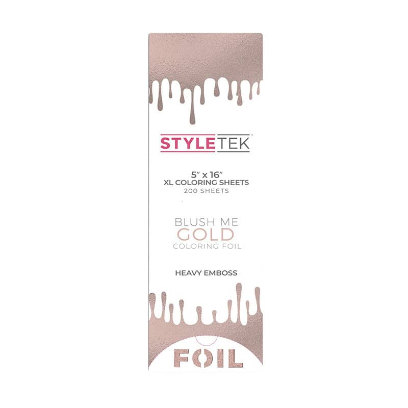 Rectangular box of Pop Up Foil 5 x 16 XL - Heavy Emboss (200CT) - Blush Me Gold, featuring metallic gold drip design and product details on the front.