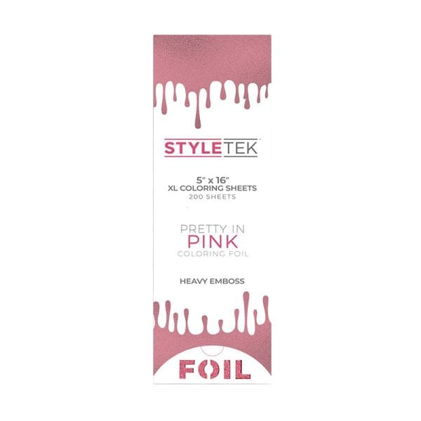 Rectangular box labeled "Pop Up Foil 5 x 16 XL - Heavy Emboss (200CT) - Pretty in Pink" with a pink pop-up foil design on top and bottom.