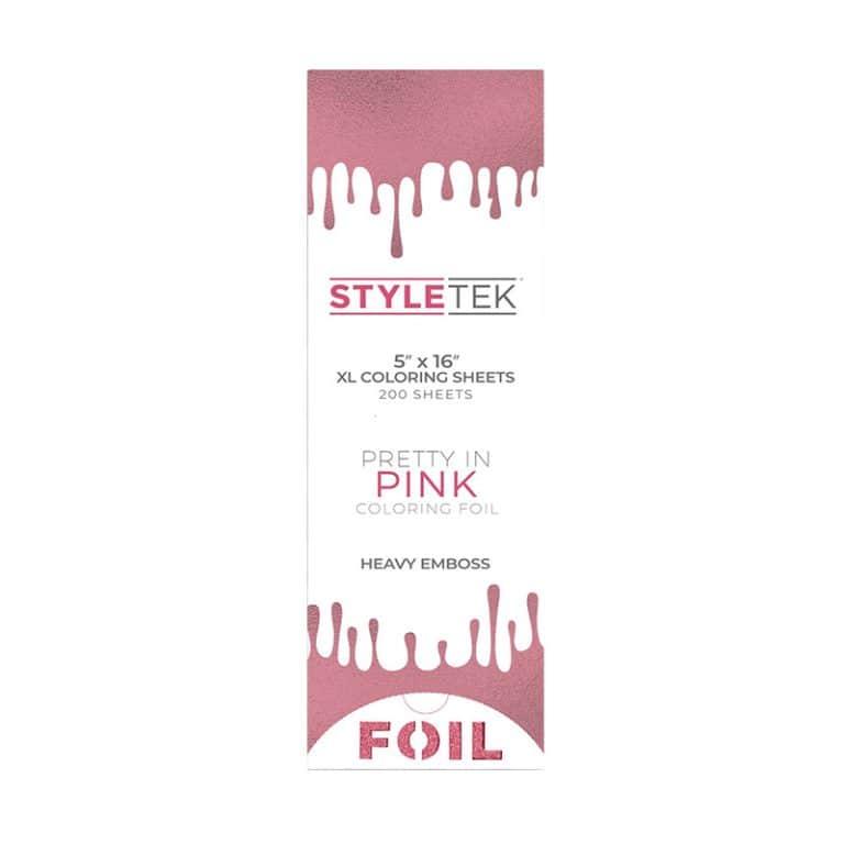 Rectangular box labeled "Pop Up Foil 5 x 16 XL - Heavy Emboss (200CT) - Pretty in Pink" with a pink pop-up foil design on top and bottom.