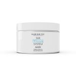 A white jar labeled "Hair Bar NYC Professional Silk Touch System Mask" pairs perfectly with the Silk Touch System Conditioner for smooth, revitalized hair.