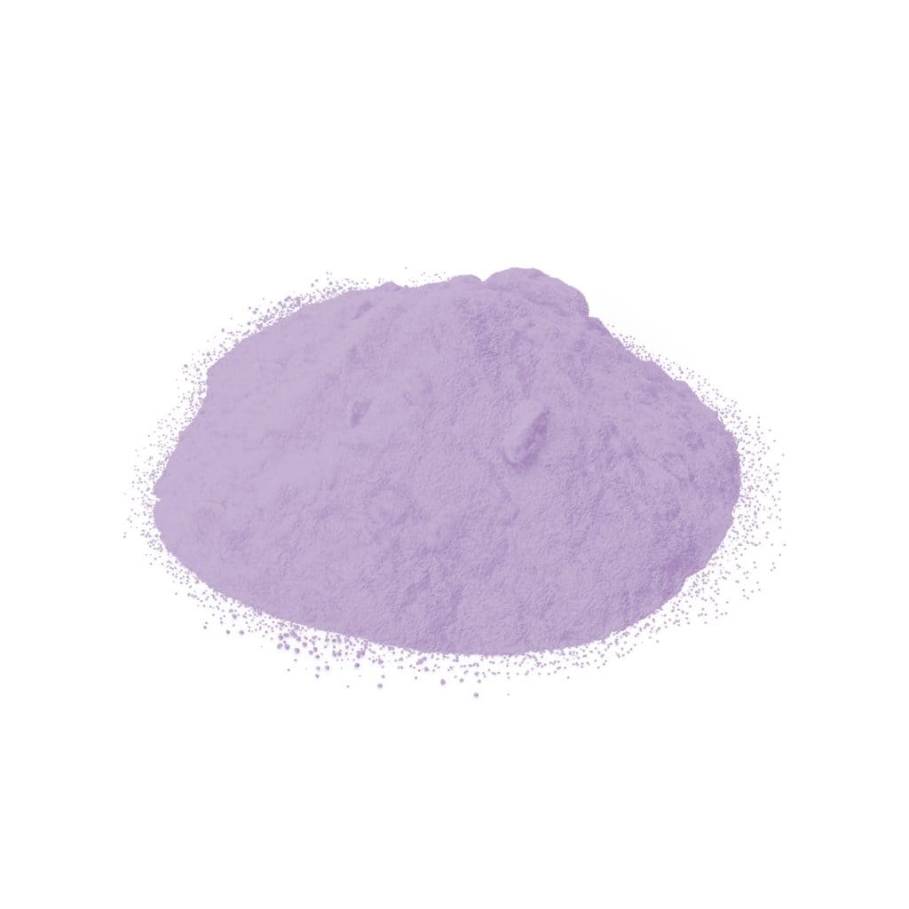 A small pile of Perfect Blond Blue Lightener Powder, a light purple powder, rests on a white background.