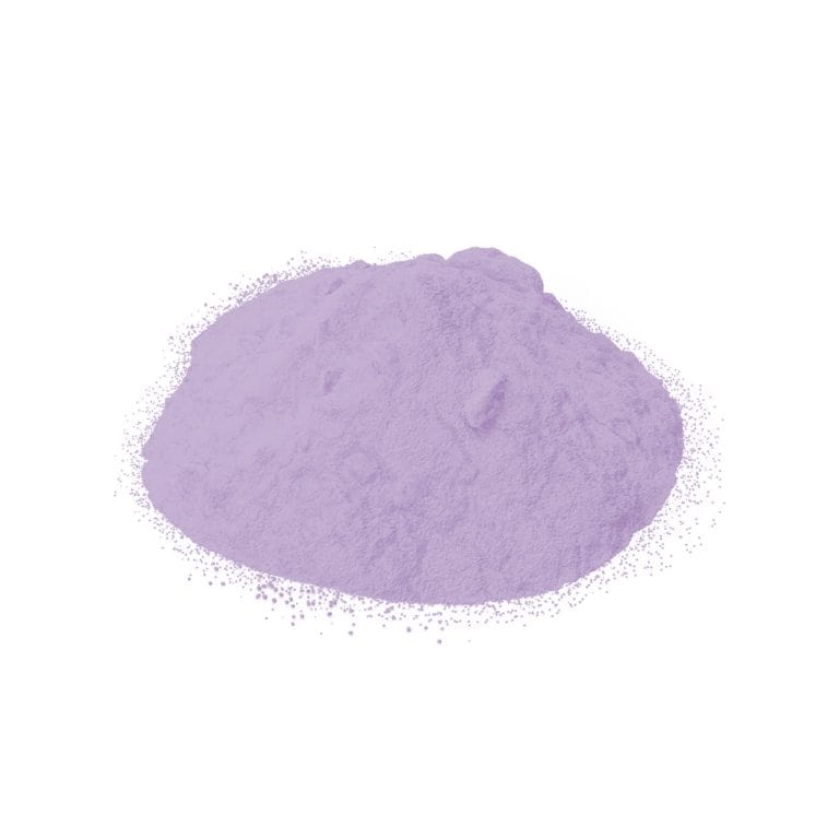 A small pile of Perfect Blond Blue Lightener Powder, a light purple powder, rests on a white background.